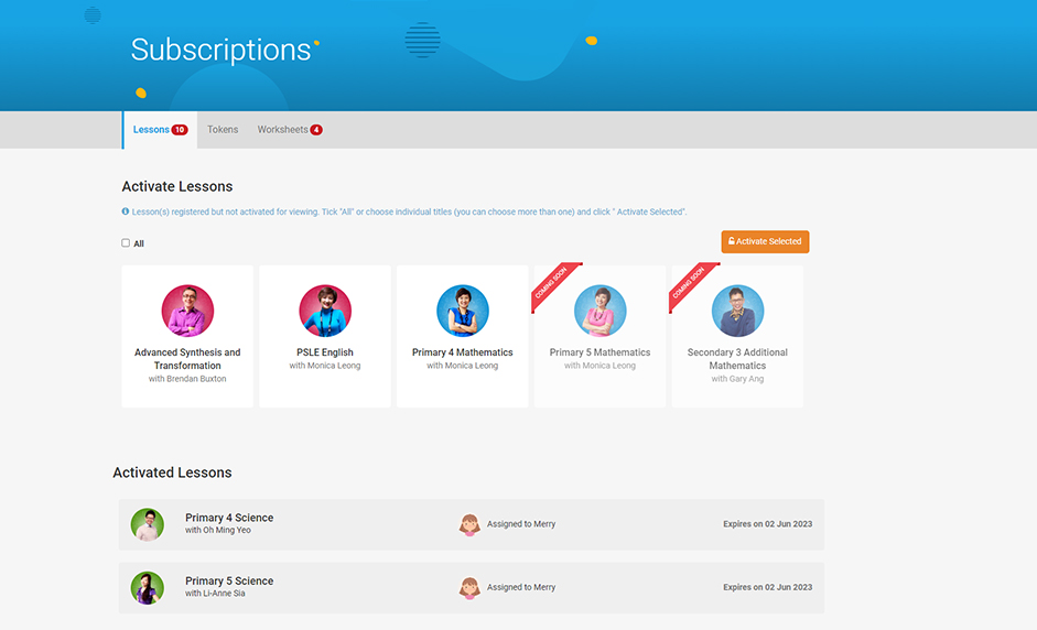 Log in to your parent account and click on Subscriptions.
