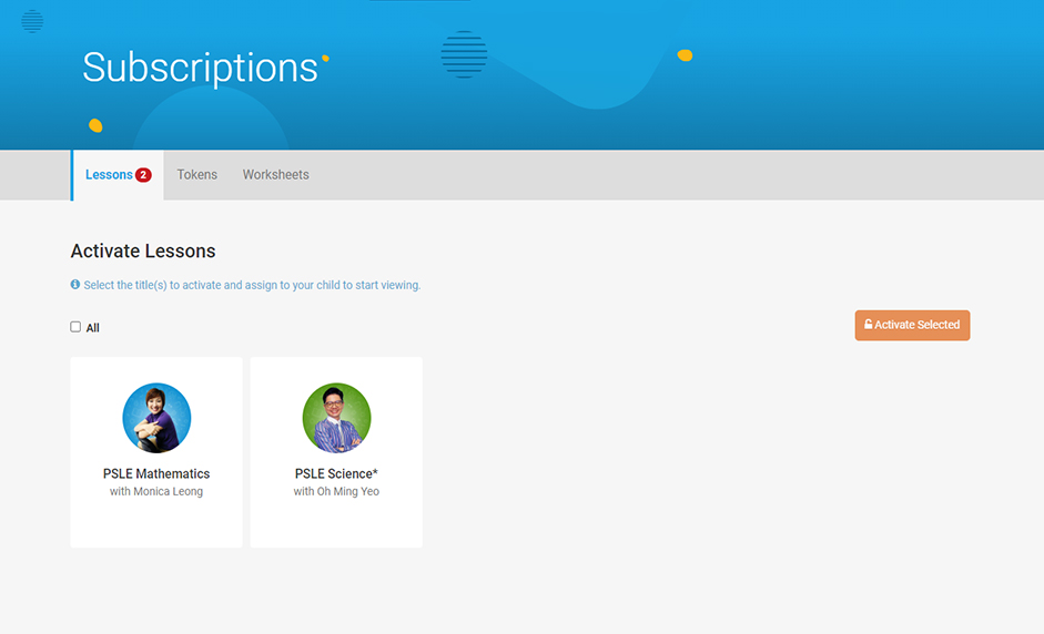 Head to the subscriptions page to activate and assign lessons to your child.